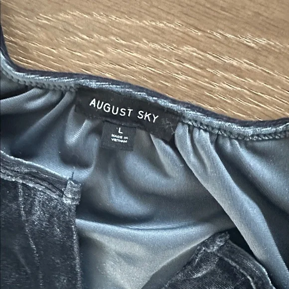 August Sky maxi dress Anthropologie dupe blue dusty velvet look size L - Picture 3 of 5